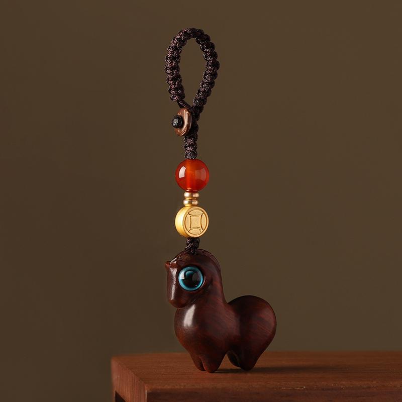 Sandalwood Zodiac Horse Keychain Pendant for Men & Women
