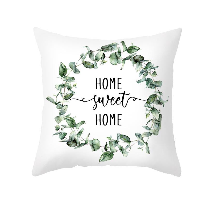 Summer Small Fresh Green Plant Print Pillowcase Peach Skin Green Leaf Home Sofa Pillowcase Bedroom Cushion