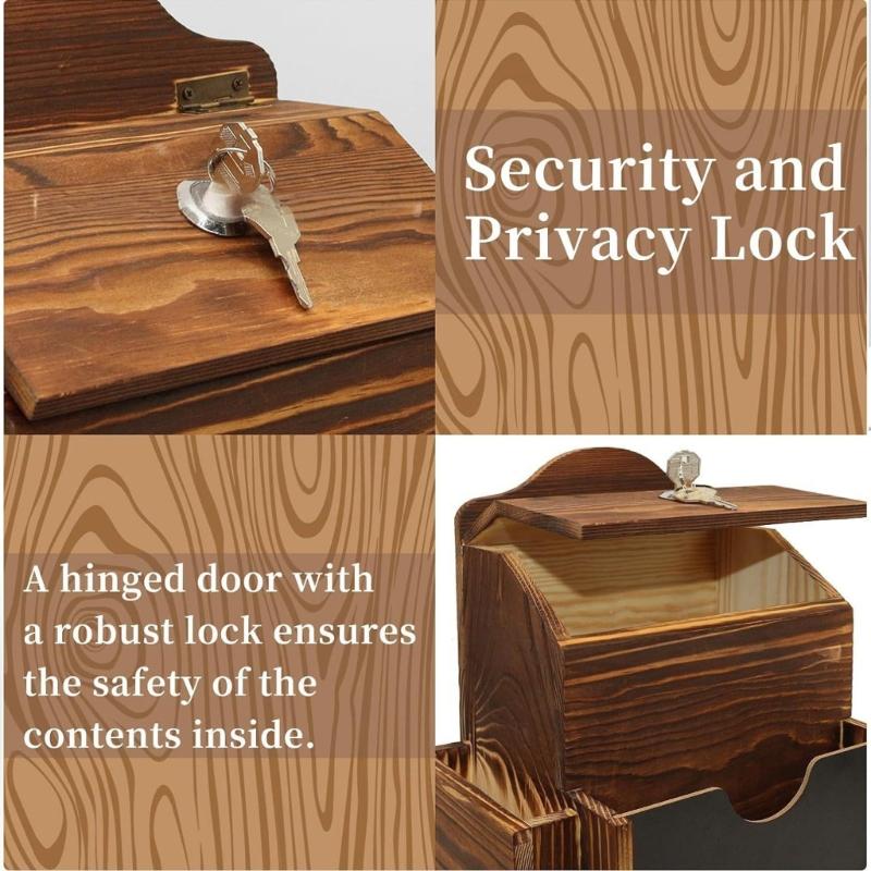 Wooden Wall Mount Suggestion Box Featuring 3 External Compartments Detachable Writing Face Enclosed Design For Office School Church