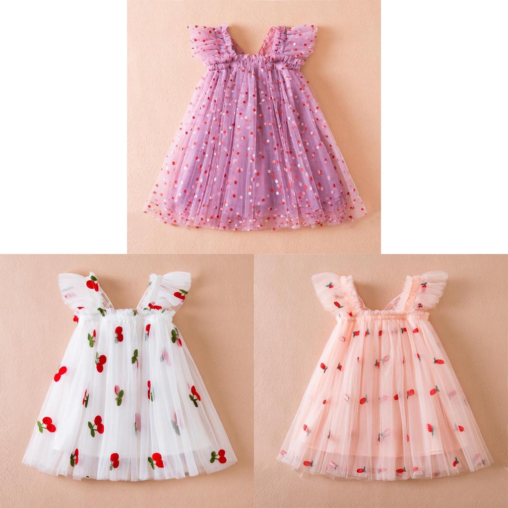 Korean Style Girl Dress With Puffy Wings Summer Cotton Blend For Toddler Girls