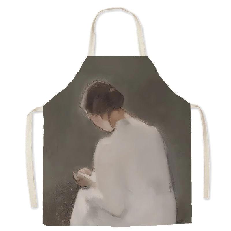 

Nordic Swan Ballet Art Linen Apron Home Adult Fashion Painting Cooking Waist Work Clothes 55X68cm