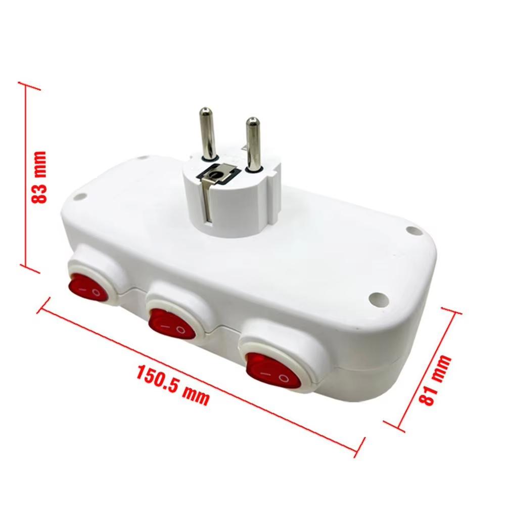 Independent Switch EU Schuko Triple Outlet Power Expansion Plug 1 to 3 Wall Socket Adapter Power Splitter For home