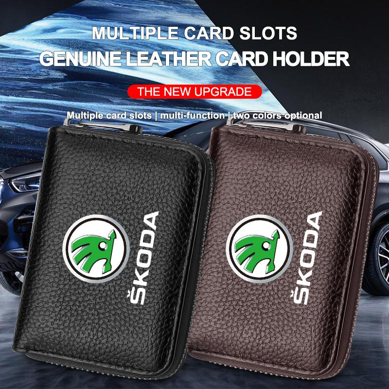 Leather Car Driver's License ID Card Bank Card Wallet Car Styling For Skoda Octavia Superb Rapid Kodiaq Karoq Fabia Kamiq Roomster Citigo