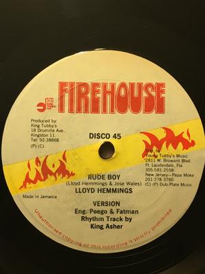 12inch Record LLOYD HEMMINGS, TREVOR LEVY - Rude Boy / Key Card NONE Firehouse Jamaica Reggae, Ska & Dub Used