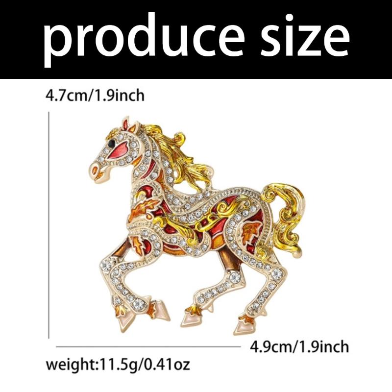 Trendy Enamel Horse Shaped Brooch Rhinestones Embellished Decorative Jewelry for Dresses Jackets Bags