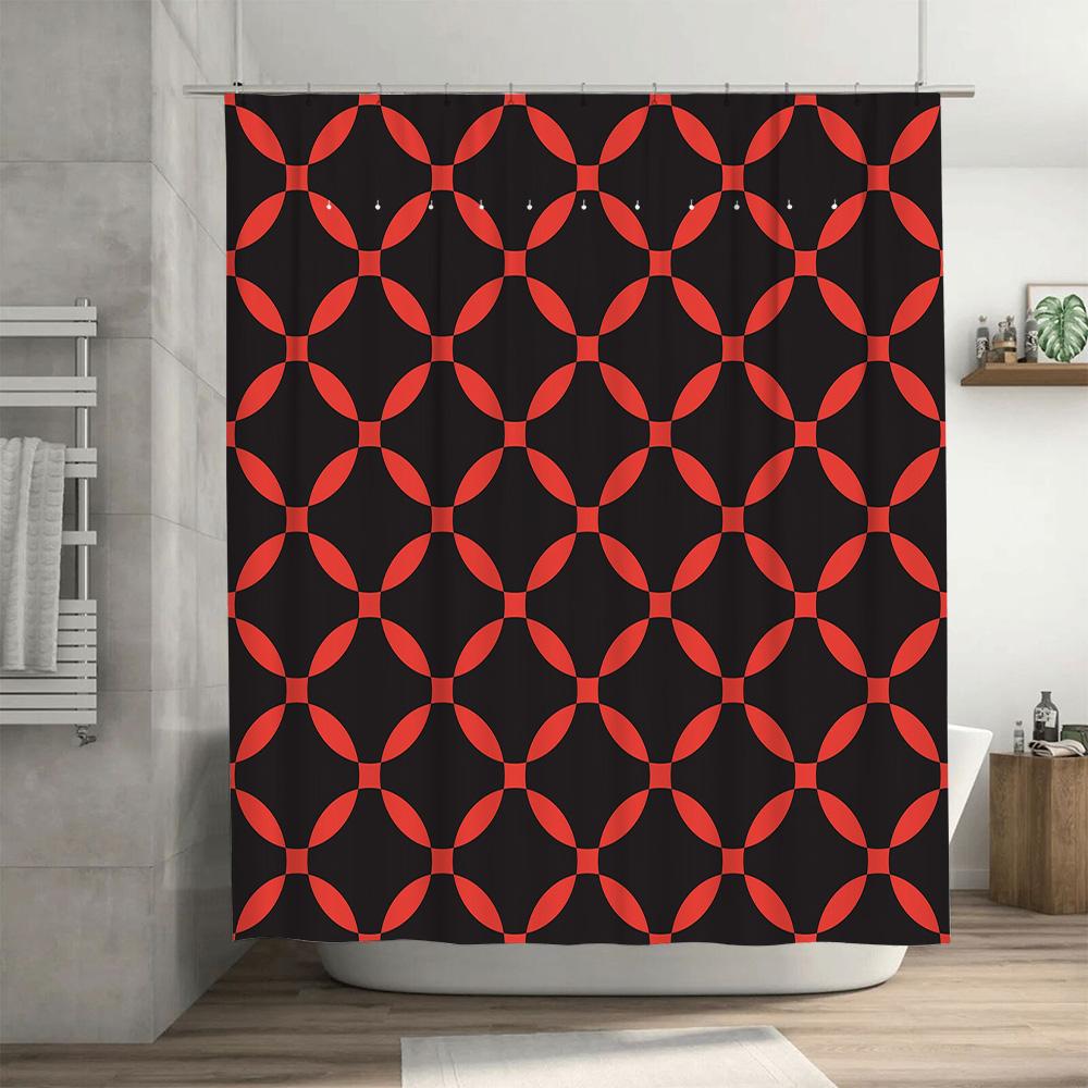 Modern Pink Black Geometric Print Shower Curtain for Bathroom Decor Customizable Sizes Available in Various Colors