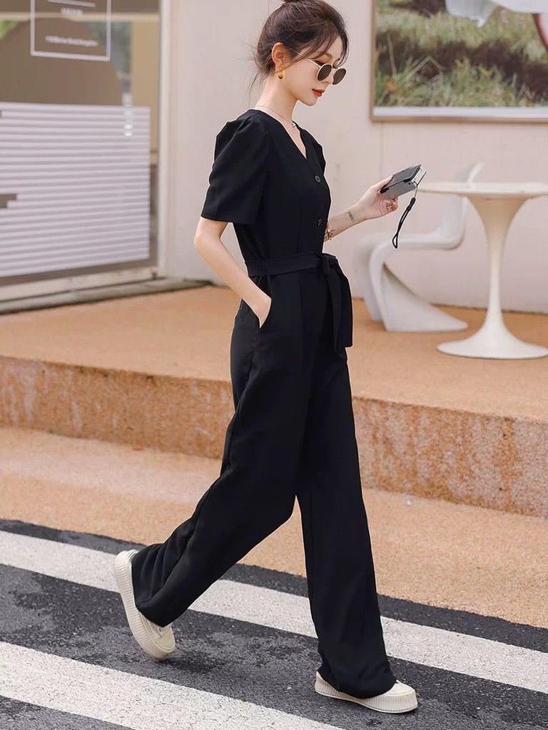 Women's Short Sleeve Black Slimming Jumpsuit - Summer 2026 Fashion