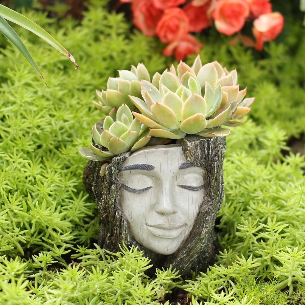 1 Piece of Bark Facial Flower Pot, Creative Imitation Tree Trunk Carved Facial Flower Pot, Home Decoration Statue Flower Pot