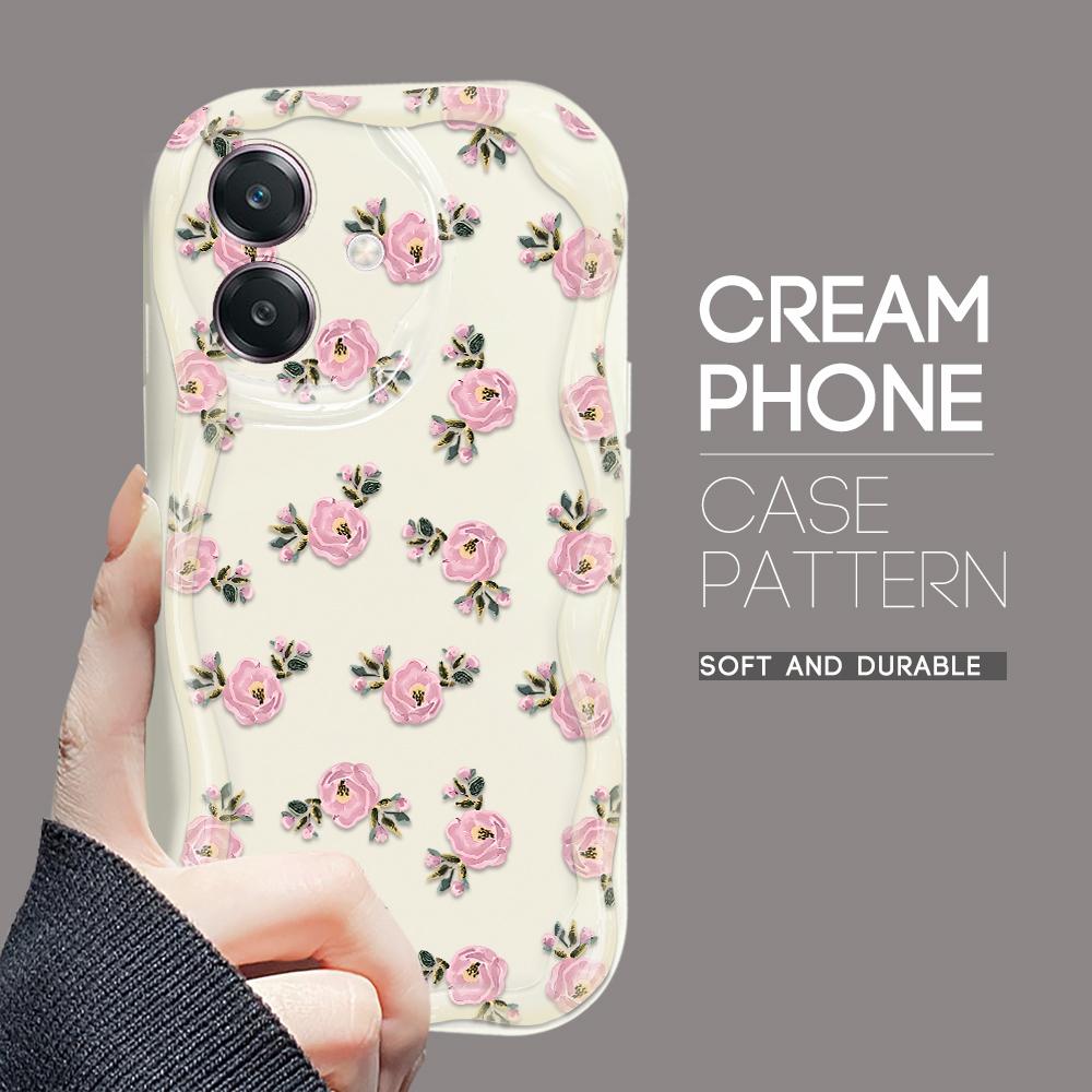 For OPPO A38 A18 A60 A58 A57s A96 Reno12 13 Realme C31 C30 Vivo V30 Y27s Y28 Y36 Y76 Wavy Edge Fresh Rose Pattern Soft Silicone Phone Case