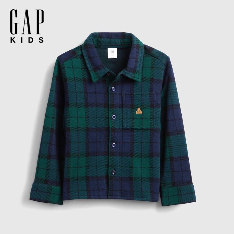 GAP Boys  Plaid Bear Embroidered Long-Sleeve Shirt 110/60