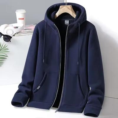 Men's Autumn and Winter Plus Velvet Thickened Loose Casual Hooded Sweater Jacket