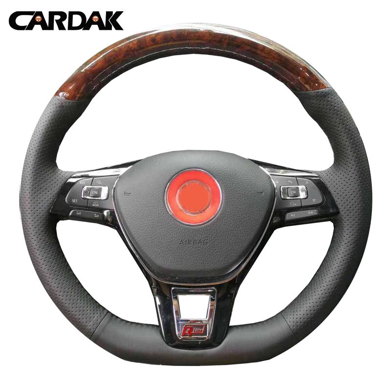 CARDAK Hand-stitched Black Suede Steering Wheel Cover for Volkswagen VW Golf 7 Mk7 New Polo Jetta Passat B8