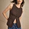 Summer Women's Commuter Simple Fashion Button Solid Colour Casual Round Neck Tank Top