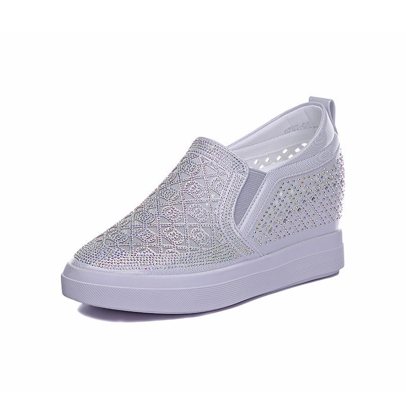 

Модные женские кроссовки Air Mesh 7 см, полые, со стразами, на платформе, танкетке, летние, скрытый каблук, дышащие, модные, высокого бренда 36