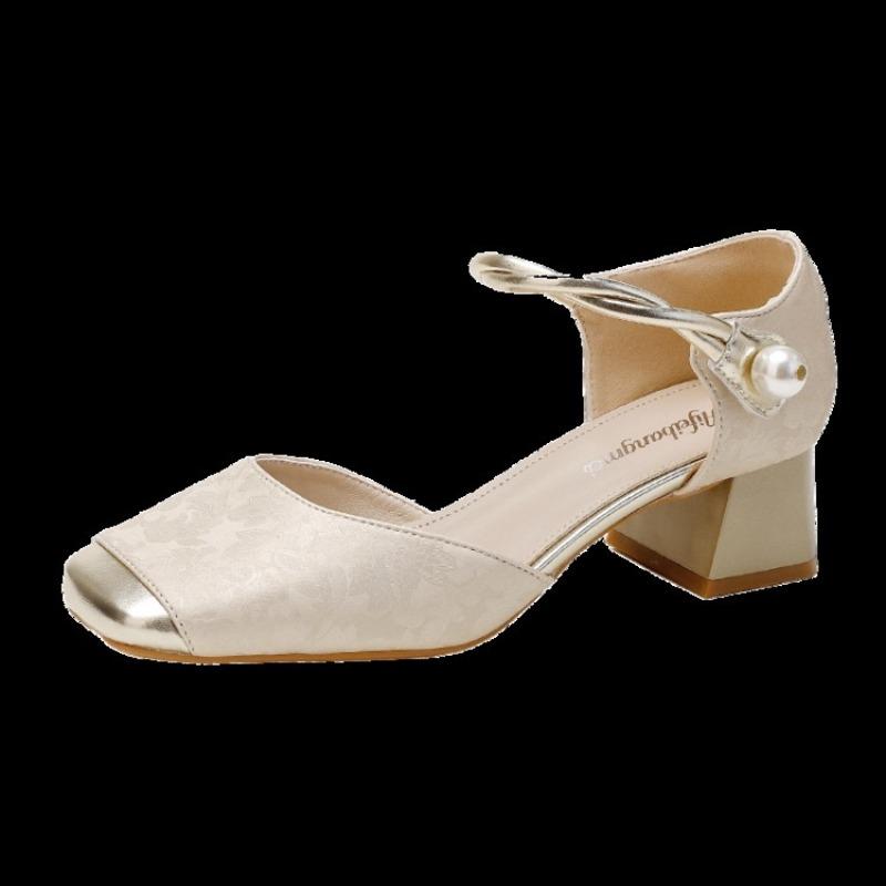 Retro Square-toe High-heeled Shoes New Single Shoe Thick Heel Shoes for Women