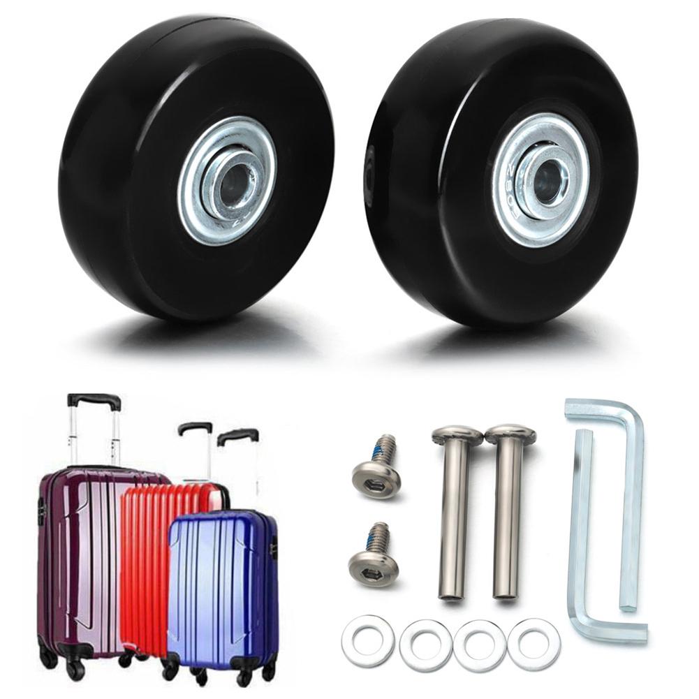 1 Pair Luggage Suitcase Replacement Wheels Mute Rubber Casters with Metal Bearings Axles Screw Wear Resistant Deluxe Repair Tool