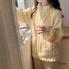 Women's 2024 Milk Yellow Coral Fleece Pajamas with Velvet Lining and Zipper for Fall/Winter Wear.