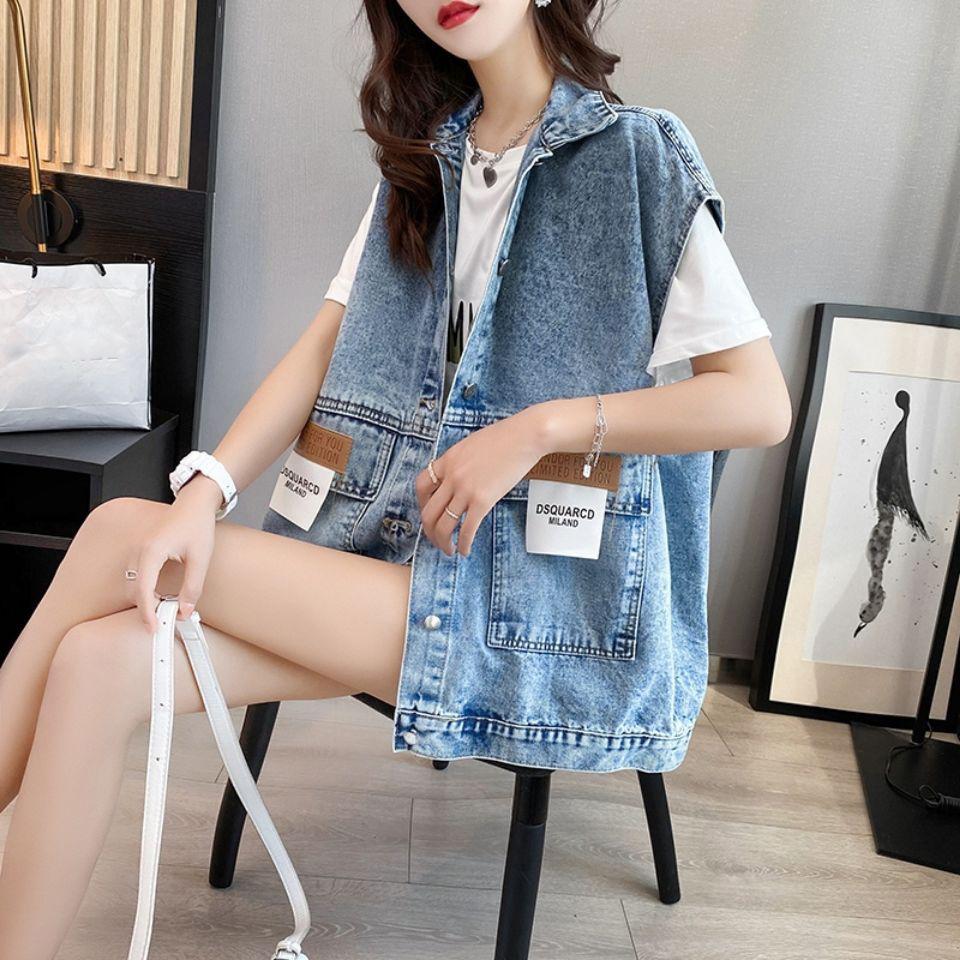 Women's Denim Vest Fashion Spring Autumn Jeans Jacket Sleeveless Loose Short Summer Streetwear