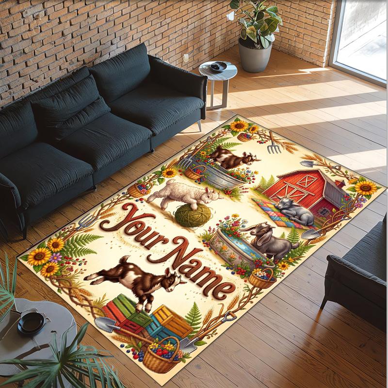 Farm Country Theme Crystal Velvet Rug Personalized Custom Name Text Soft Floor Mat Home Decor