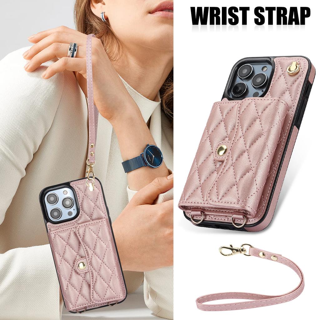 Long Strap Card Holder Phone Case for IPhone 16 Pro Max 16e 15 Plus 14 13 Mini 11 12 7 8 XS XR SE 2 3 Leather Protective Cover