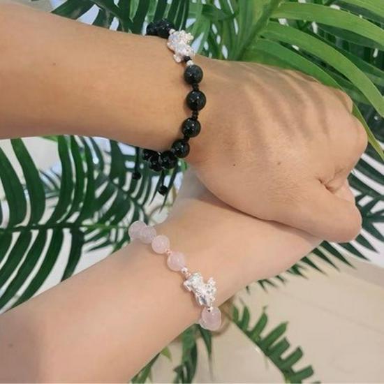 Sterling Silver Pixiu Couple Bracelets: Men's & Women's Beaded Love Tokens - Perfect for Christmas