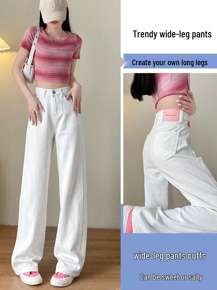 2024 White Straight Wide-Leg Pants with Flattering Design Double Extra Large