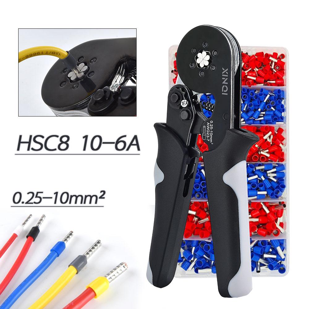Hexagon Wire Terminal Ferrule Crimping Tool, HSC8 10-6A Self-Adjusting Ratchet Crimping pliers, Electrician Tools for AWG 23-7