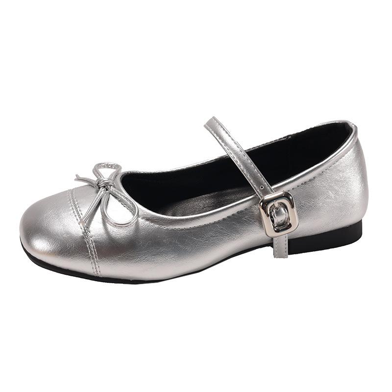 Round Head Bow Flat Sole Shoes Women's Summer New Versatile Small Leather Shoes Shallow Mouth Mary Jane Skirt