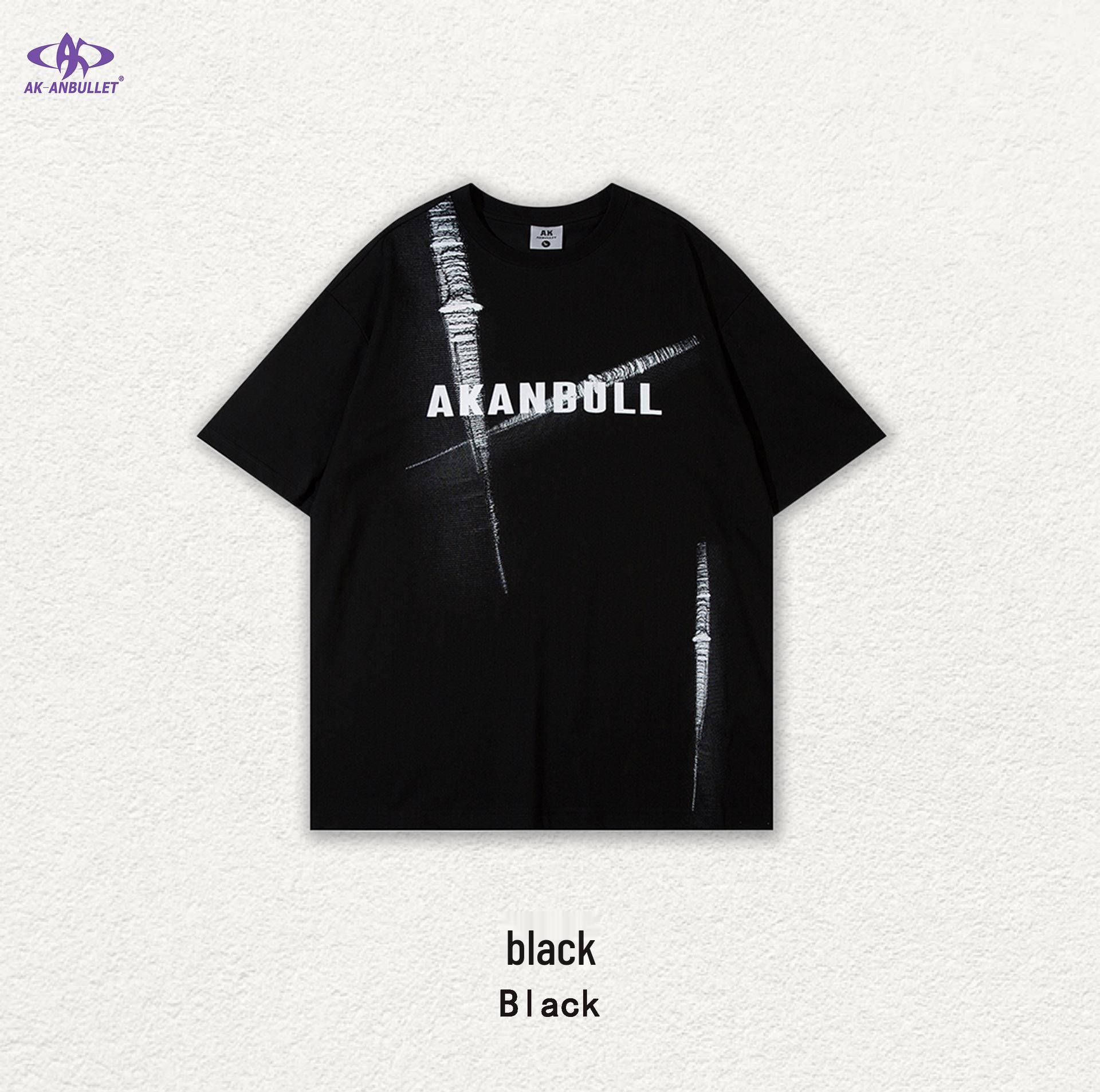 

Мужская хлопковая футболка AK свободного кроя в стиле стритвир - модный американский хип-хоп стиль для лета M чёрный