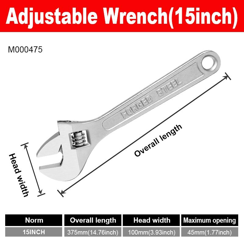 6/8/10/12/15 inch Adjustable Wrench Large Openin Long Handle Universal Spanner Clamp Steel Mechanical Workshop Hand Repair Tools