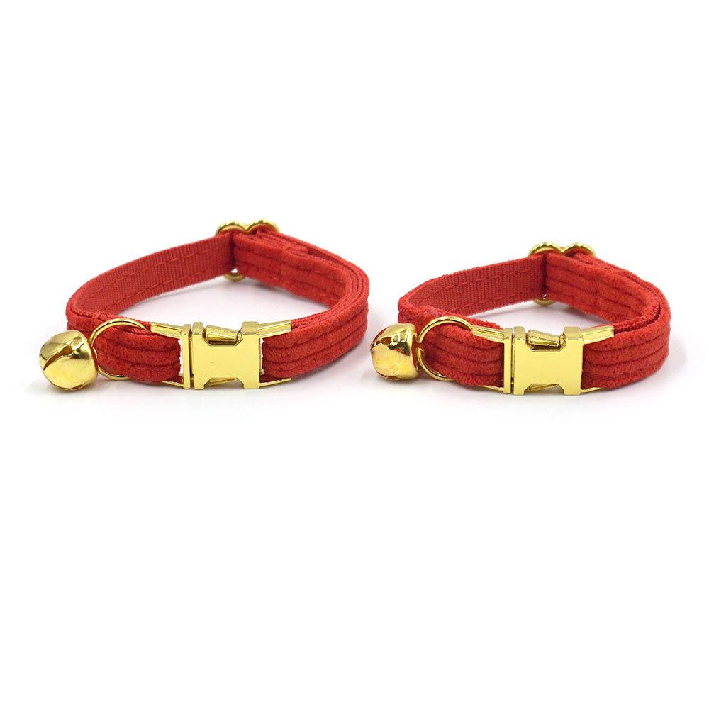 Pumpkin Red Corduroy Cat Bow Tie Collar with Engraving