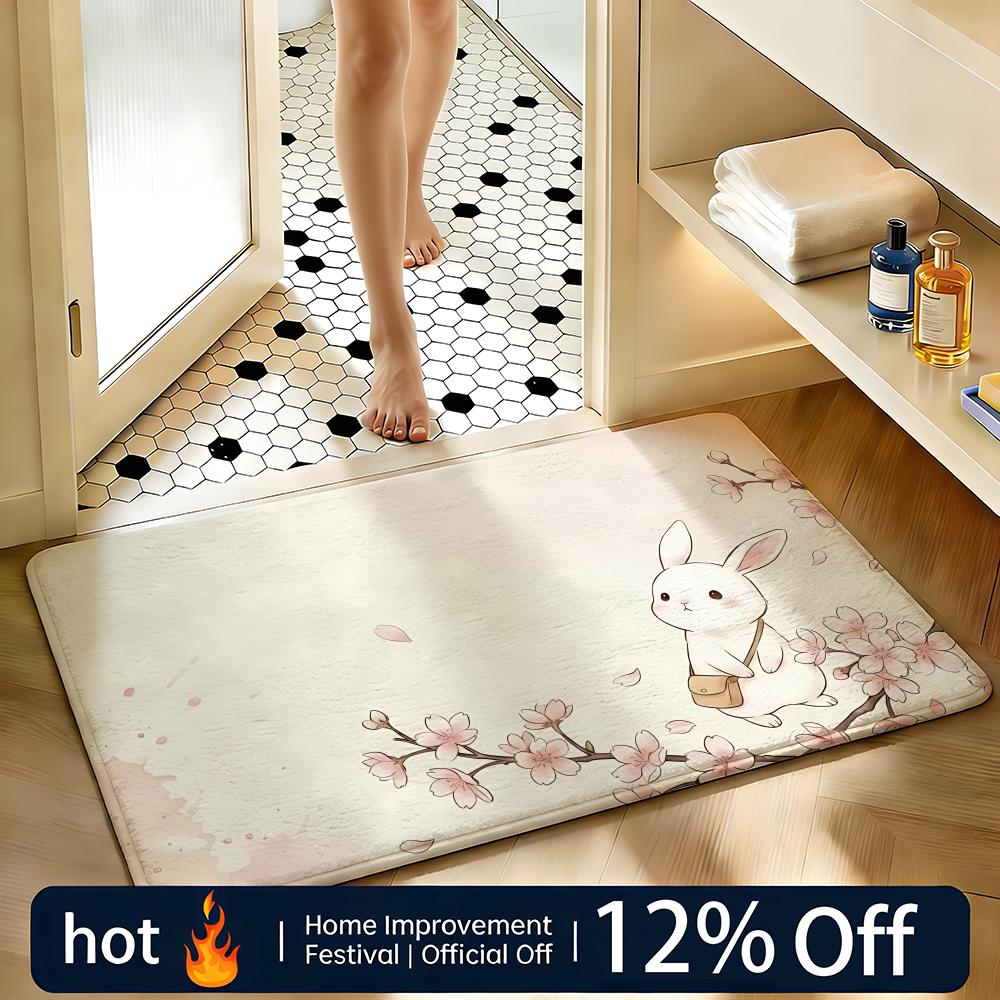 Soft Absorbent Non-Slip Rug Animal Rabbit Floor Mat Home Decor Doormat Bedroom Floor Mat Shower Carpet