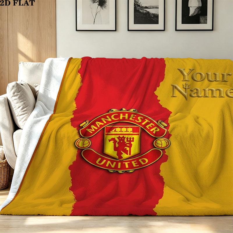 1PC Manchester United F Custom Name Patterned Flannel Blanket Suitable For All Seasons for Home Decor Warmth and Comfort Gifts Holiday Present