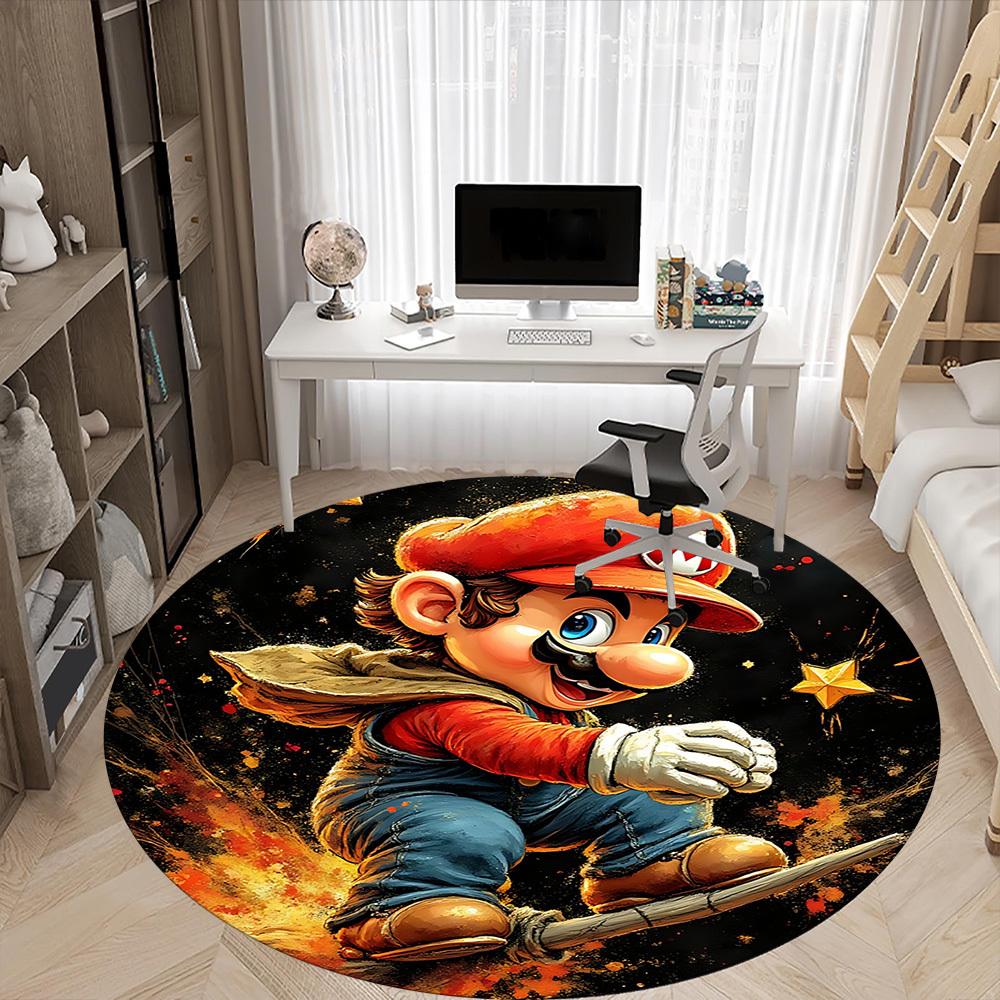 1pc Mario Adventure Office Round Area Rug, Indoor Mat Suitable For Office, Bedroom Living Room Home Decor, Room Deco, Offic a0928184