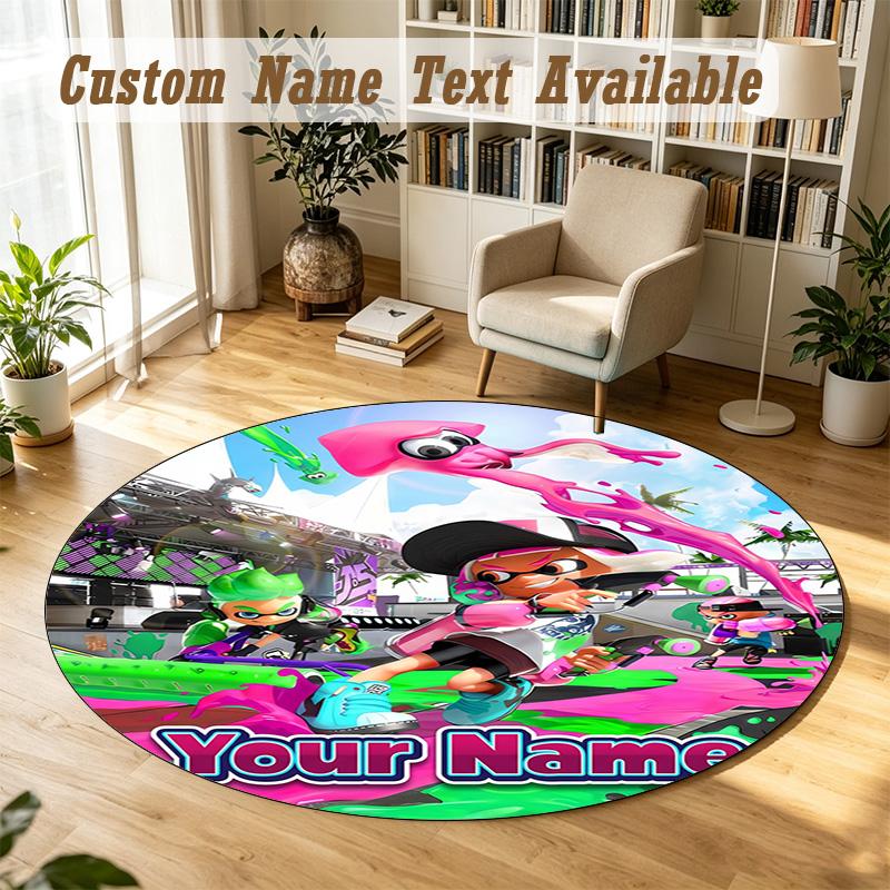 Round Rug Custom NameSplatoon Pattern Non Slip Carpet Home Floor Decor