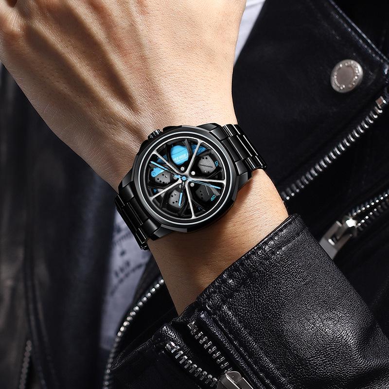 SVJ Men's Double Wheel Hub Watch with 3D Hollow Design and Brake Caliper Style