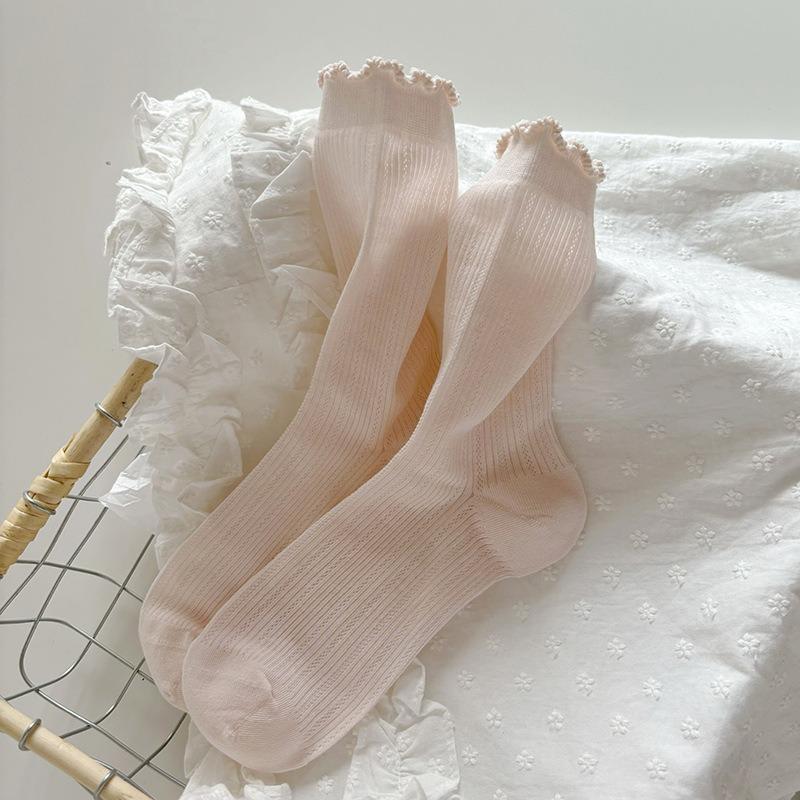 5 Pairs of Women's Summer Thin Hollow Sweet Lace Boneless Tube Socks