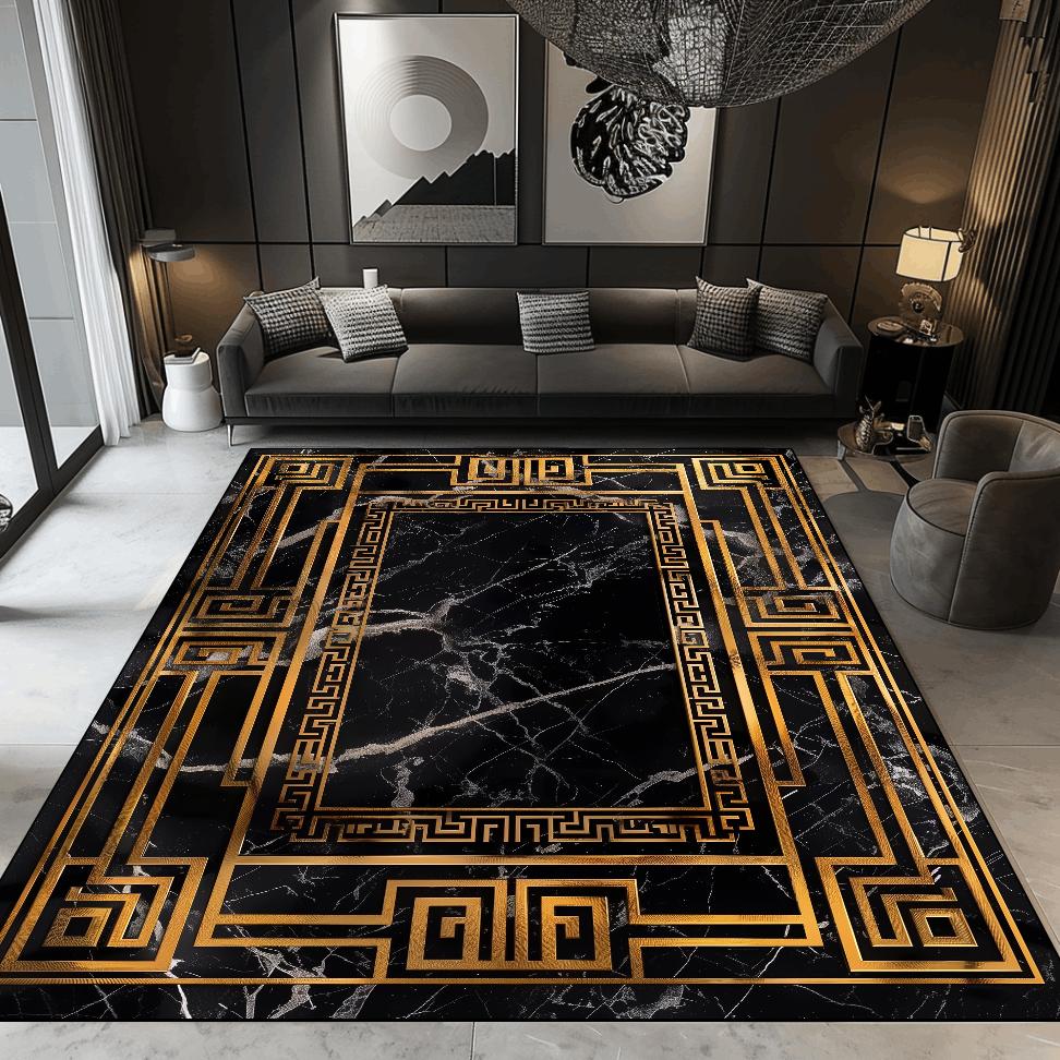 Living Room Decoration Luxury Carpets Black Golden Marble Carpet European Home Sofa Floor Mat Room Decor Doorway Hallway Rugs