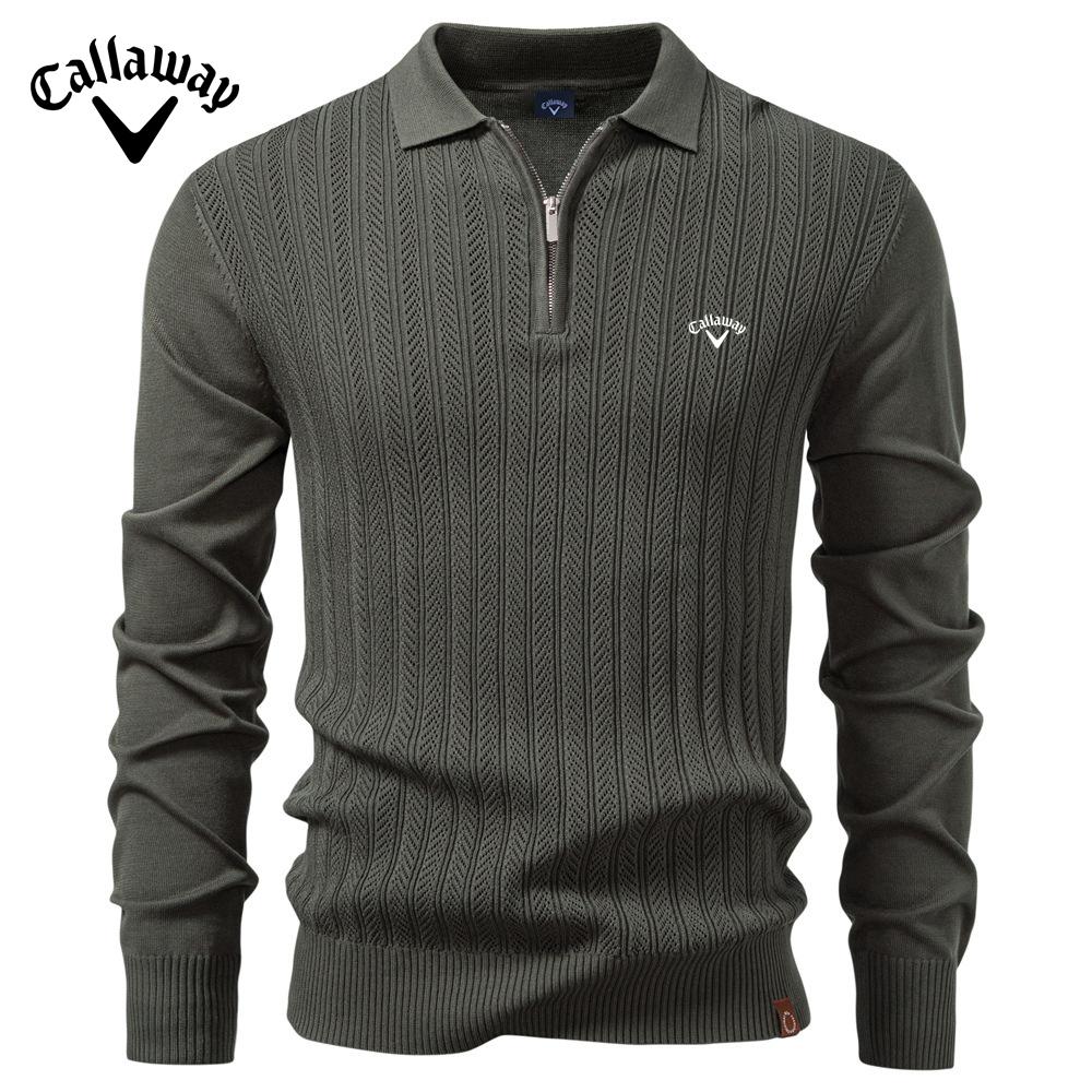 Callaway 2025 Autumn and Winter Embroidery New Men's Sweater Long Sleeved Knitted Sweater Half Zipper Business Casual Thin Sweater Men