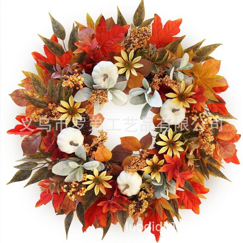 Harvest Wreath With Pumpkins Berries Vine Circle Halloween Thanksgiving Door Decor