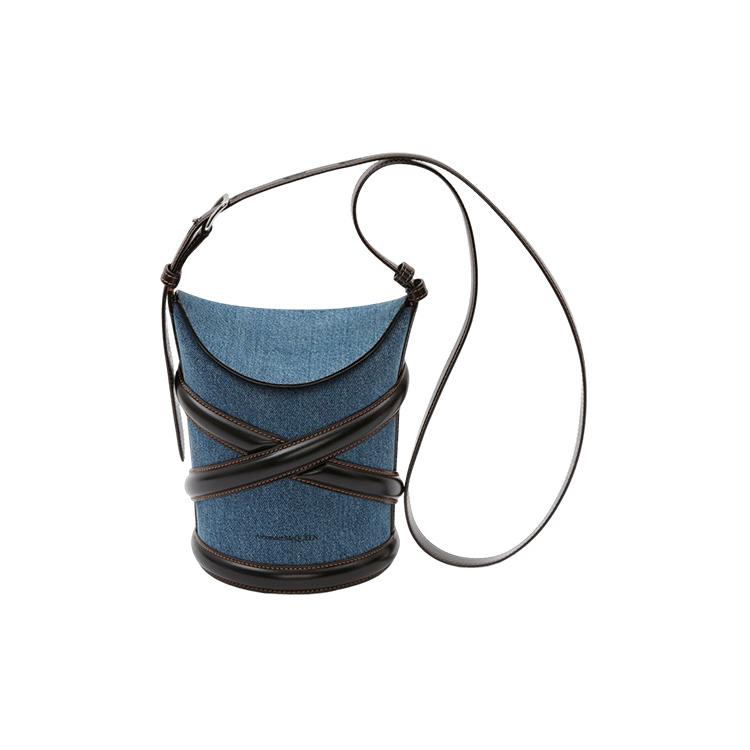 New Alexander McQueen Calfskin Leather One Shoulder Bucket Crossbody Bag Regular Women s Denim Blue 656467-1YB50-4160 19.1*16.0*23.1CM