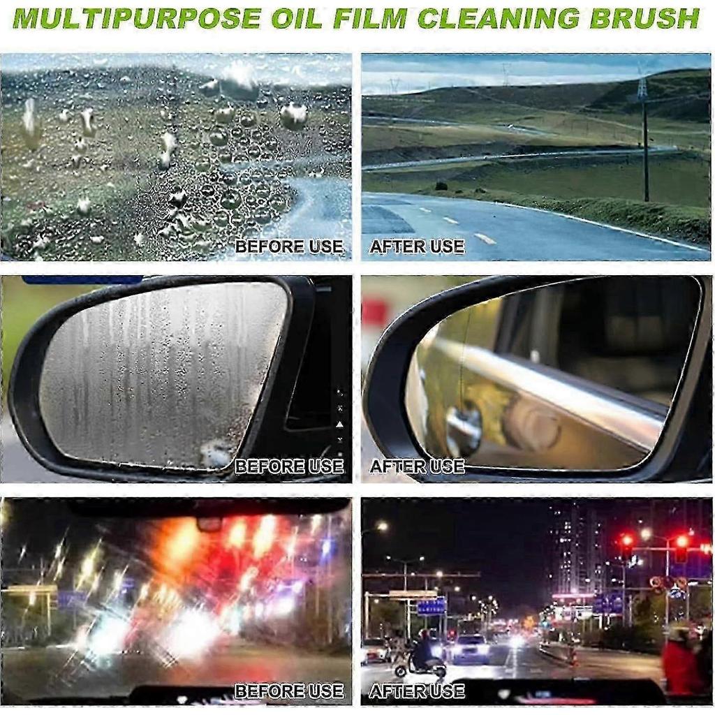 2Pcs Upgrade Automotive Oil Film Cleaning Brush, 2025 New 2.0 Green Glass Oil Film Remover for Car