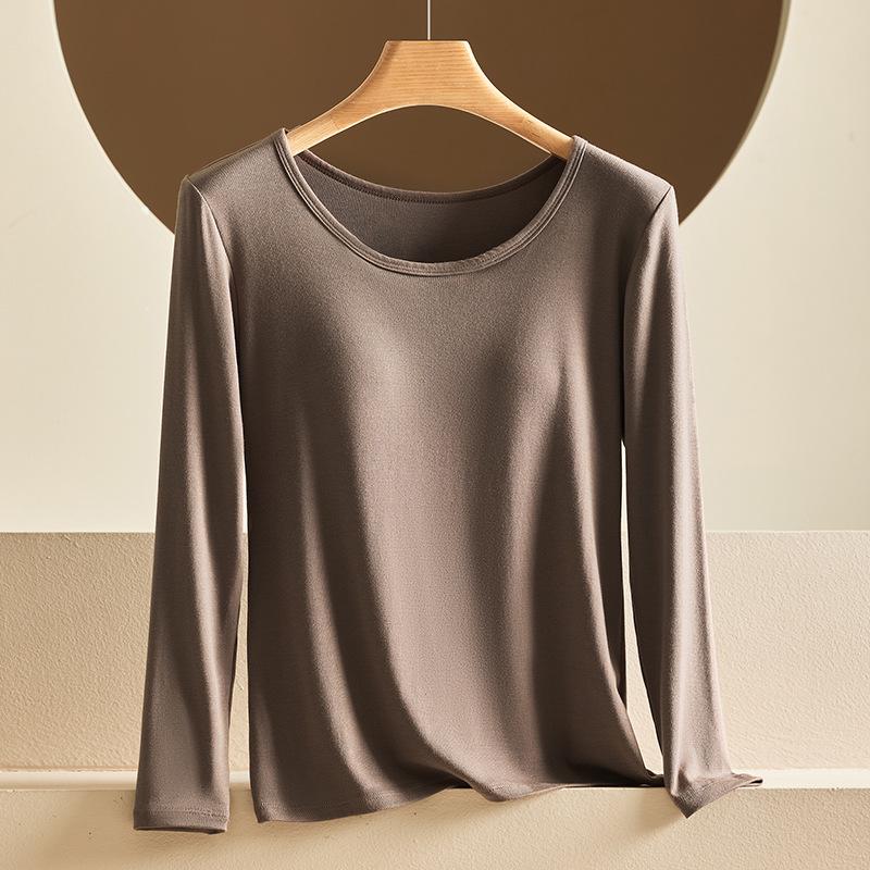 

Модальная женская осенняя облегающая однотонная майка с нагрудными вкладышами - тонкая с круглым вырезом больших размеров нижнее белье 2XL (140-160 lbs) кофейный