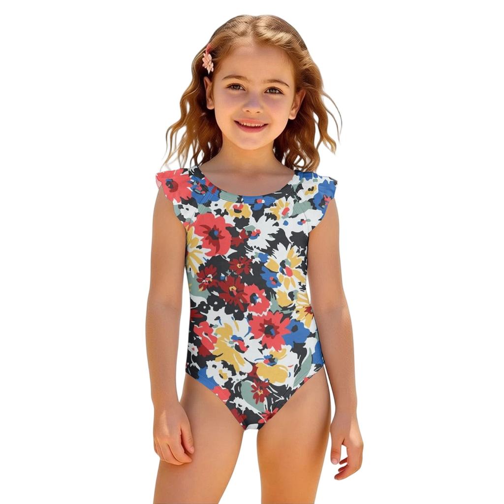 Girls One Piece Swimsuit Floral Print Sleeveless Summer Beachwear Kids Swimwear Comfortable Fit Lightweight Fabric