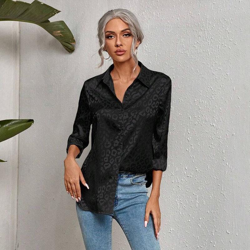 Ladies Elegant Spring Summer French Long Sleeve Jacquard All Match Blouse Shirt Top