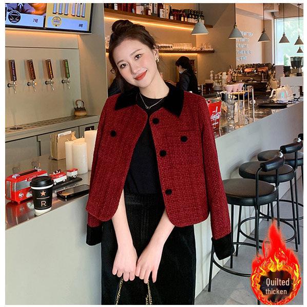 2025 Elegant Petite Red Wool Jacket - Felt French-Korean Style for Women