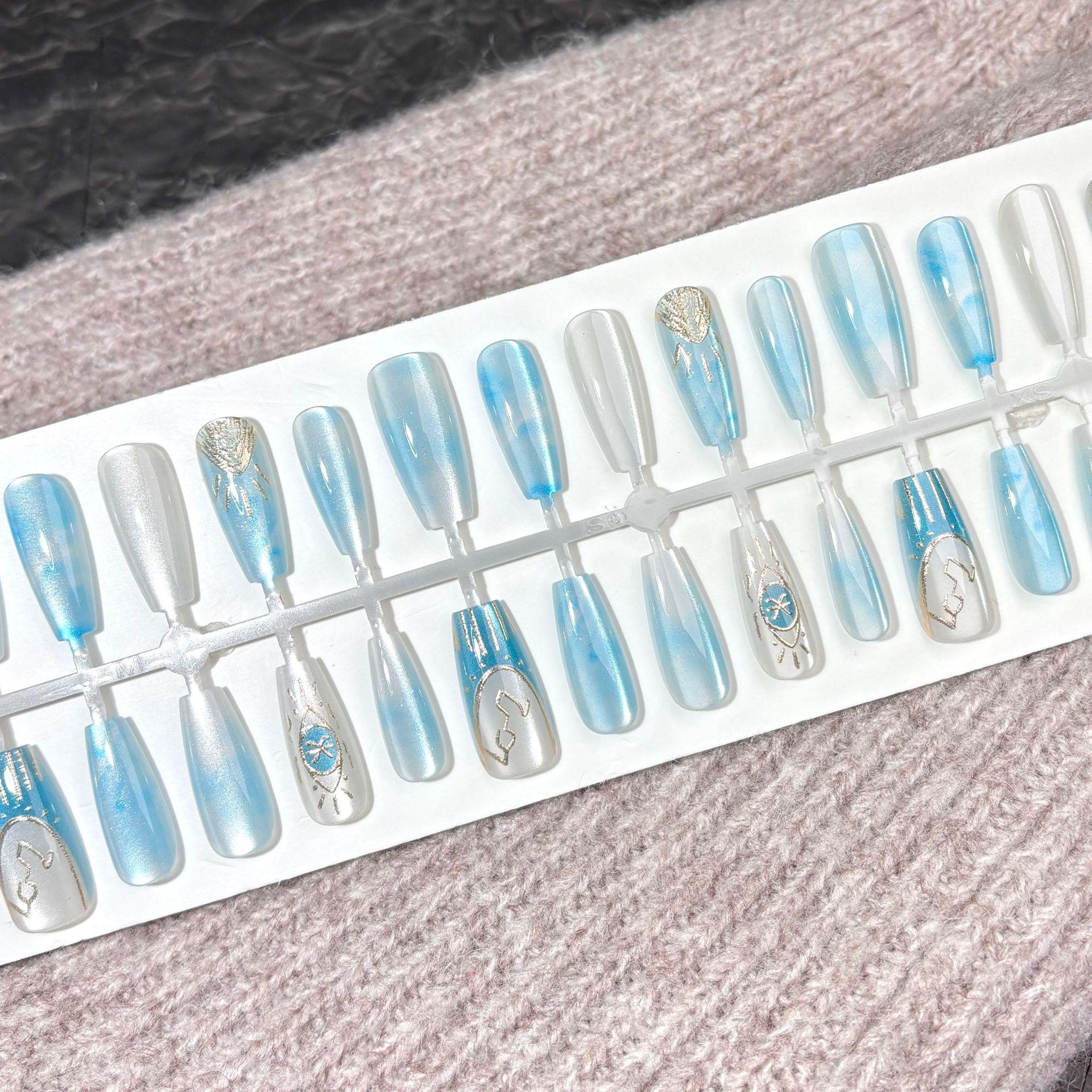 

2025 Pisces Blue Ombre Cat Eye Wearable Nail Patches