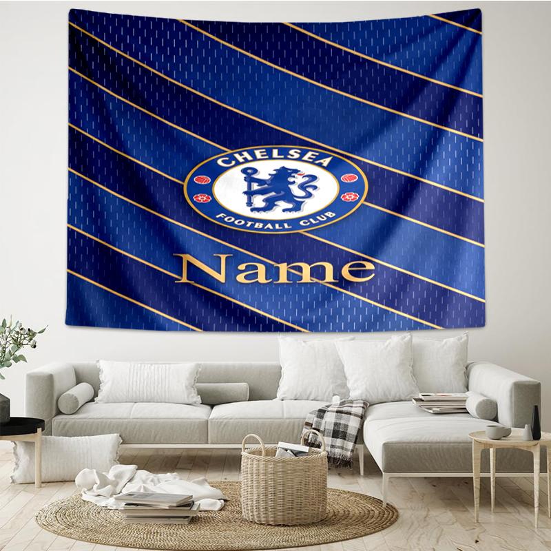 Custom Name Chelsea Football Club Print Tapestry, Backdrop, Easy Setup, Ideal for Bedroom, Office & Living Room, with Aesthetic Wall Hanging Decor.