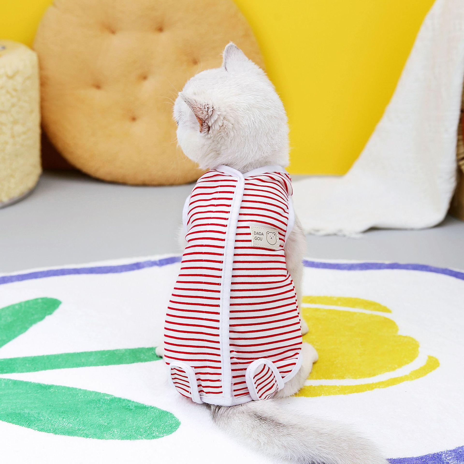 Striped Cat Sterilization Suit Pet Sterilization Suit Cat Postpartum Clothes Surgical Suit Anti Licking Weaning Suit Pet Supply (red,S)