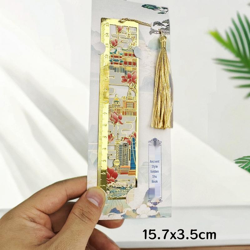 Oriental Pearl Tower Metal Tassel Bookmark Ruler - Cultural Creative Souvenir